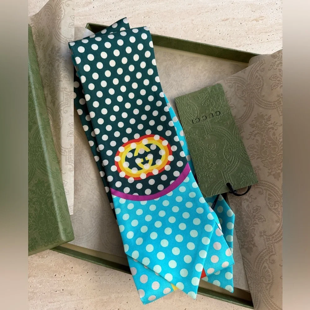 NWT Gucci Polka Dot Print Silk Headscarf Sz/ S